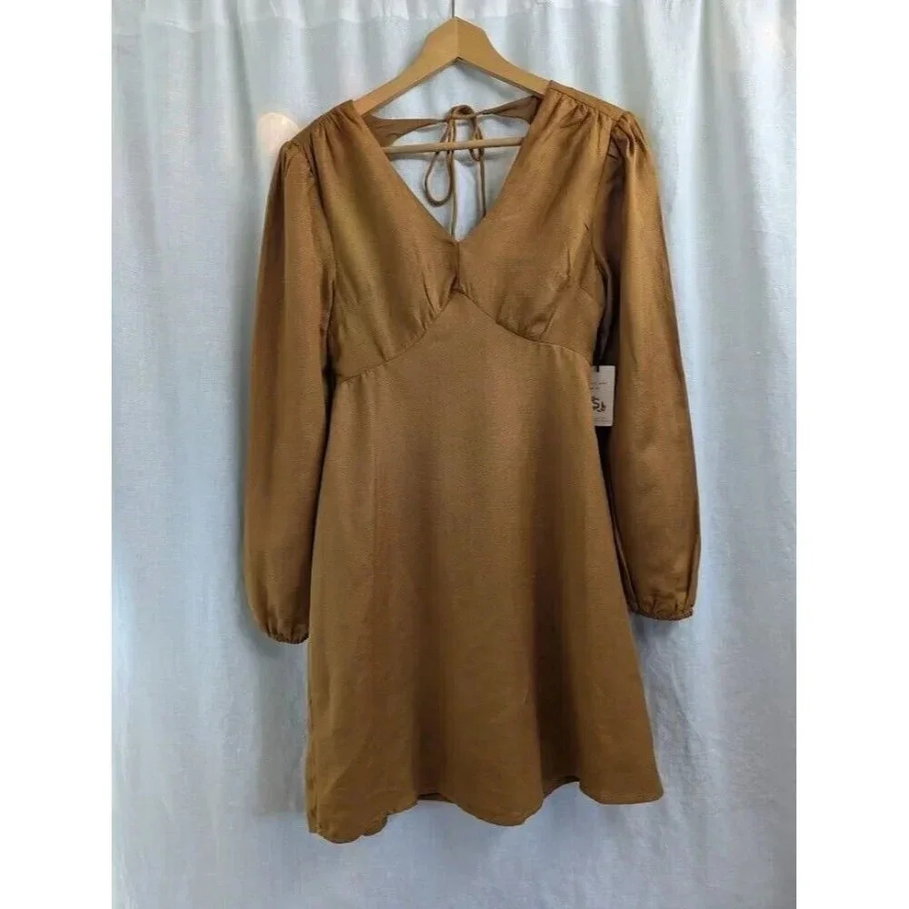 Sincerely Jules brown peasant dress, open back cottage core size medium D15